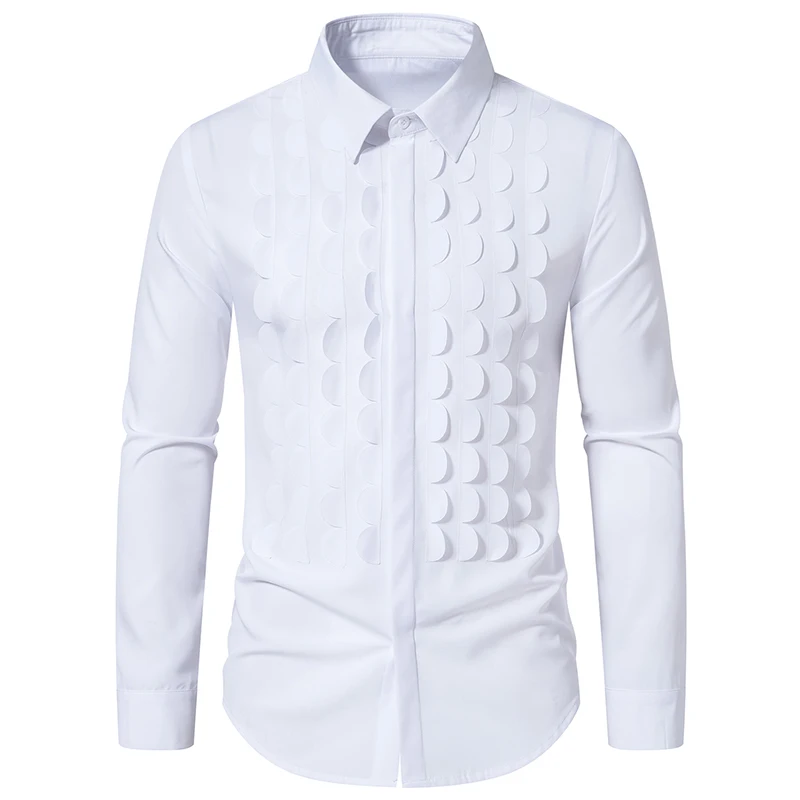 

Mens Tuxedo Dress Shirts 2023 Brand New Long Sleeve Slim Fit Pleated Shirt Party Wedding Groom Singer Formal Shirt Chemise Homme
