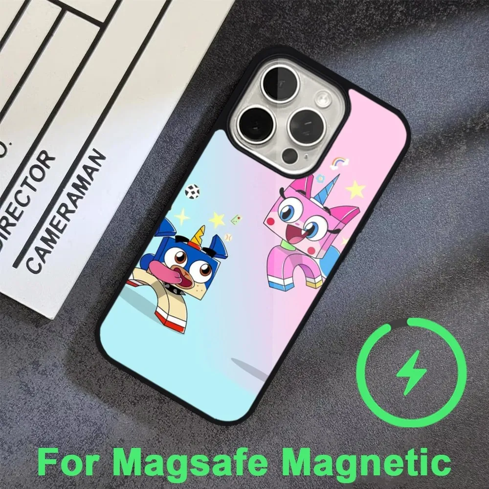 Мультяшный чехол unikitty для телефона iPhone 15 14 13 12 11 Pro Max Plus Magsafe черный мягкий