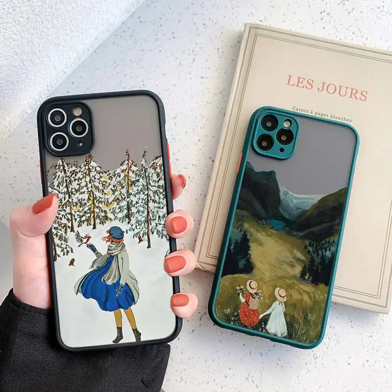 

iphone 7 8 11 cases Cartoon Scenery hand painted Girls illustrations Phone Case transparent For 12 13 plus mini x xs xr pro max