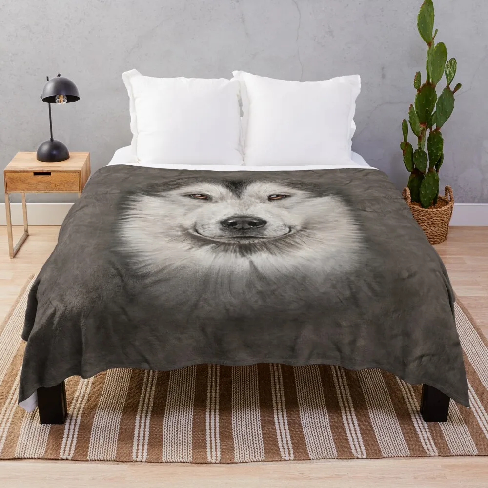 

Mens Womens Alaskan Malamute Face 3d Gift Throw Blanket