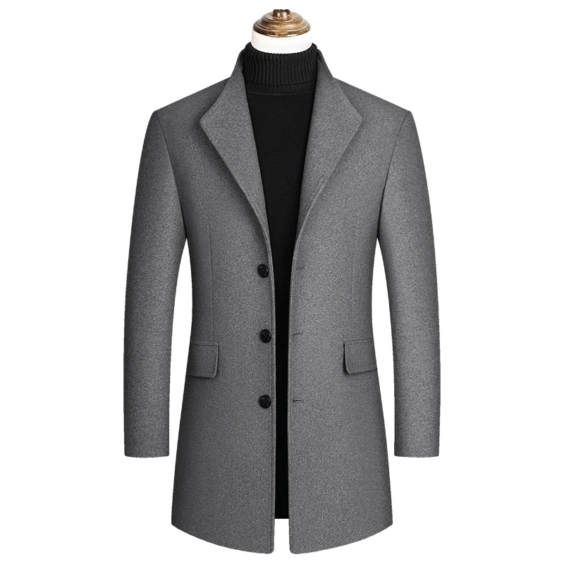 Tops 2022 Autumn And Winter Wool Overcoat Mens Mid-Length Classic Solid Color Business Woolen Trench Coats Outwear Casual Jacket