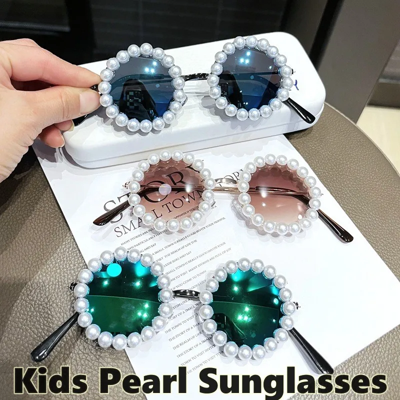 

Classic Kids Pearl Sunglasses Round Frame Luxury Design Children's Eyewear Fashion Outdoor UV400 Shades Eyeglasses Party