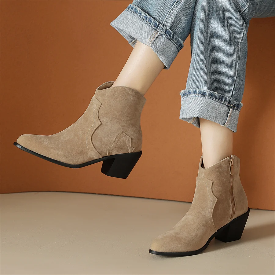 

Women Ankle Boots 2023 Winter Fashion Casual Short Boot Female Faxu Suede High Heel Women Shoes Large Size 40-48 Dropshopping