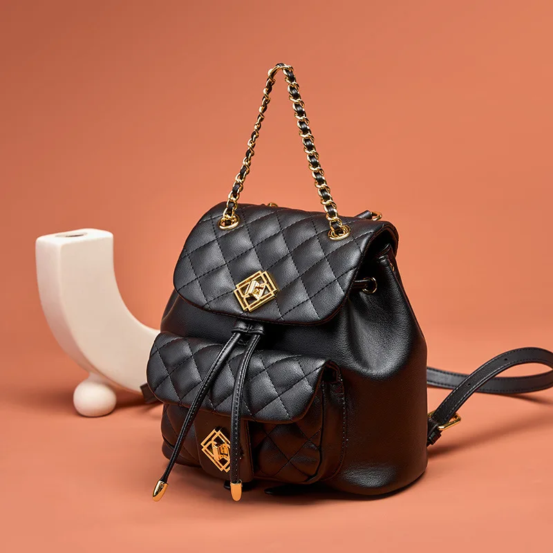 LOERSS Genuine Leather Luxury Backpack Large Capacity Diamond Lattice Bags Shopping Commute handbags for women 2023 New Design