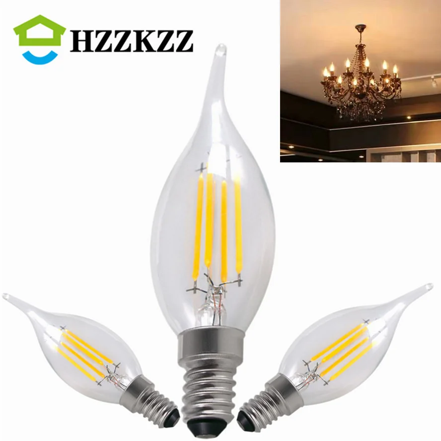 

LED E14 1/PCS Candle Bulb C35 2W 4W 6W 220V Warm White E27 Filament Light 2700K 3000K Edison Retro Candle Light high quality