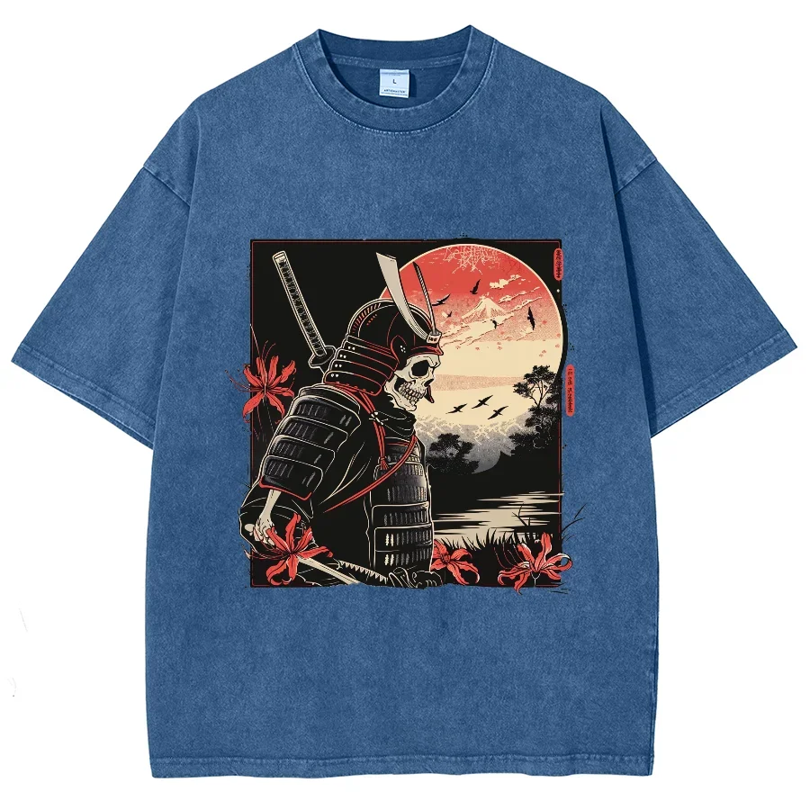 Рубашка в стиле хип-хоп для мужчин и женщин топ с принтом скелета укиё-э самурая