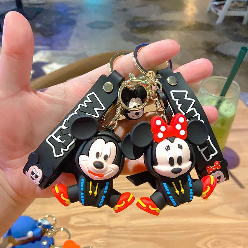 

Disney Anime Cartoon Mickey Mouse Stitch Figure Keychains Kawaii Minnie Donald Duck Piglet Key Chain Model Kid Toy Children Gift