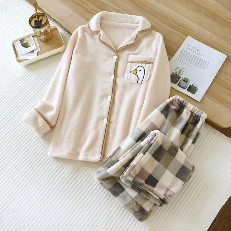 

Nightwear Wear Warmth Piece Flannel Pijama Winter Set Two Women Home Lingerie Thickened New Women's Pajamas For Suit