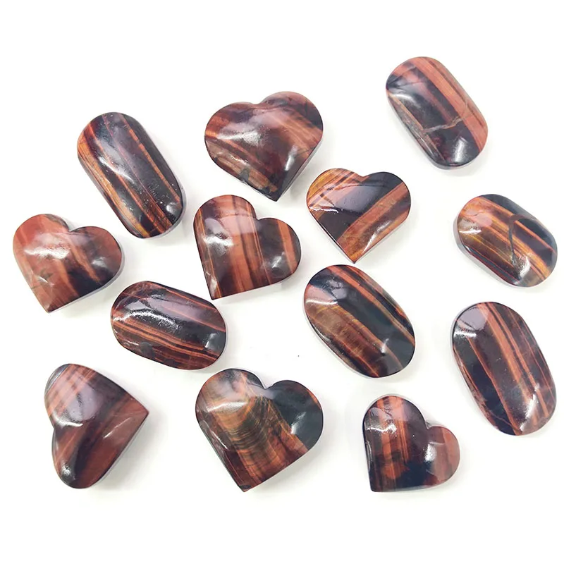 

Natural Crystal Crafts Red Tiger Eye Stone Palm Stone 60mm Love Heart Gemstone Polished Healing Stone For Home Decoration