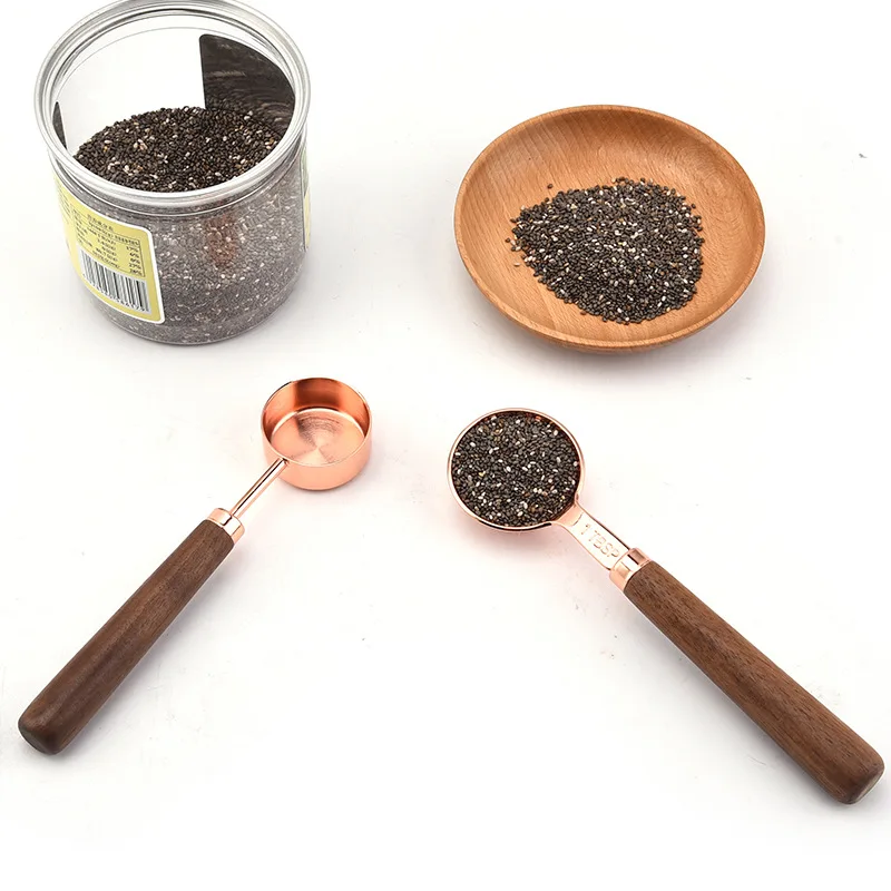 

Wear-resistant Stainless Steel Measuring Spoons Wooden Handle Baking Spice Spoons Coffee Scoop Measure Scoop Kitchen Supplies
