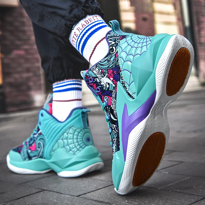 Men's Basketball Shoes Unisex Fashion Running Sneakers Graffiti Street Style Sports Shoes Cushioning Women High Top Gym Trainers