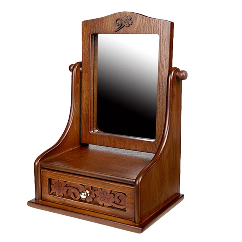 

Makeup Mirror,Wooden Desktop Mirror Large Desktop Folding Creative Vanity Mirror Rotating Wooden Mirror With Storage Box