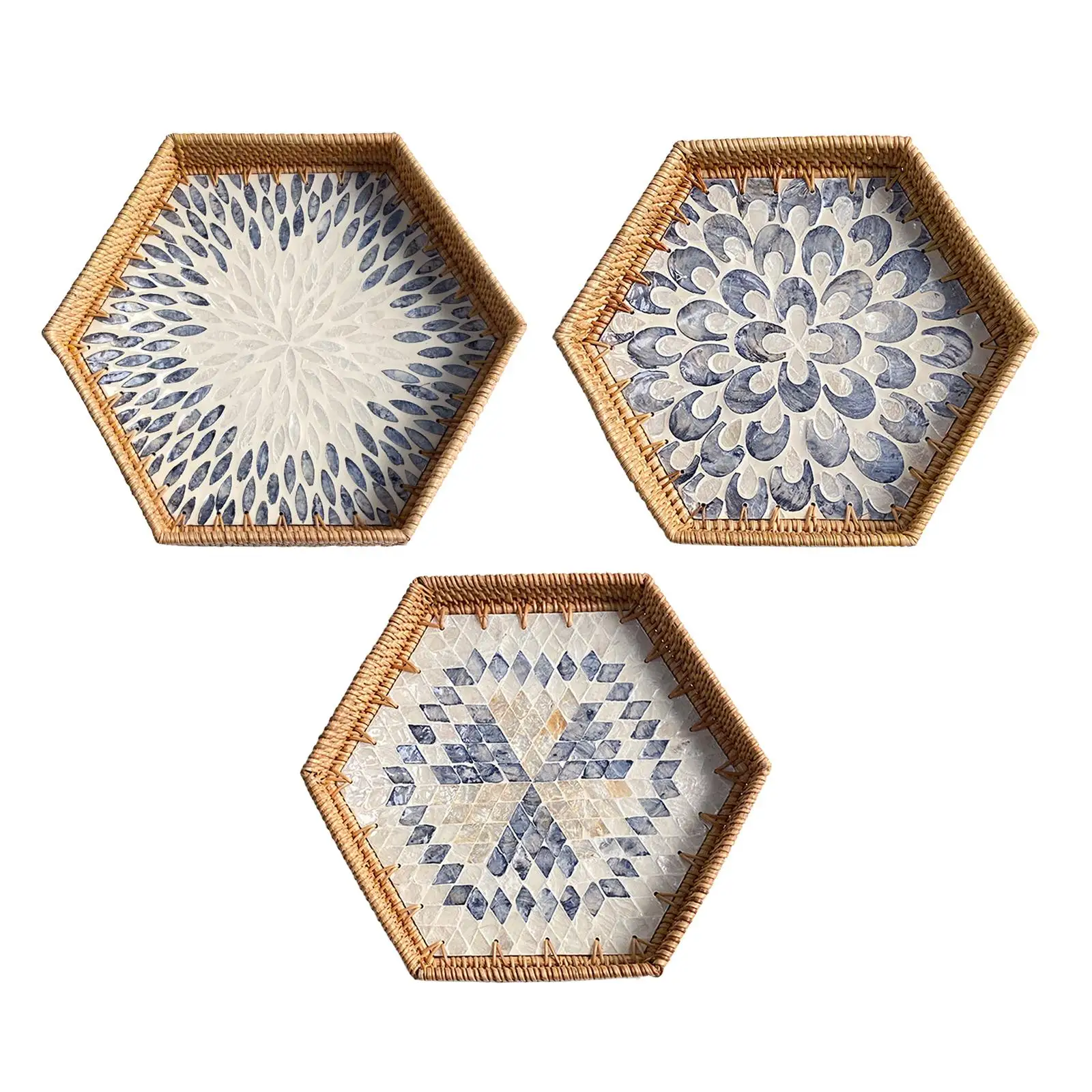 

Поднос из ротанга шестиугольной формы, плетеный Органайзер, домашняя декоративная сервировочная корзина, поднос для хранения еды, овощей