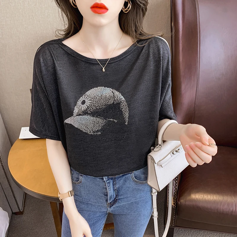 

0145【Real Shot Nett】Short-SleeveTT-shirt Women's Summer2021New Short round Neck Student Top plus Size Women's Clothing