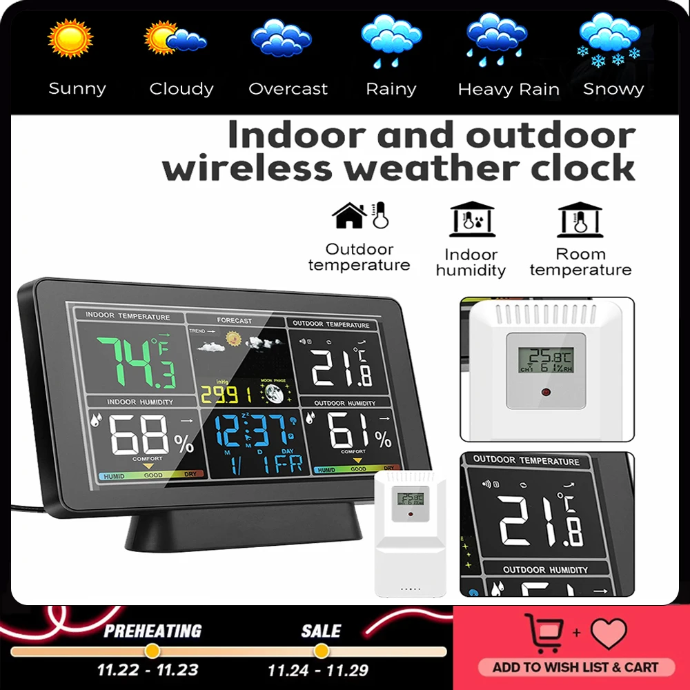 

Digital Weather Station Clocks Wireless Indoor Outdoor Thermometer Table Clock with Temperature and Humidity Snooze Alarm Clock