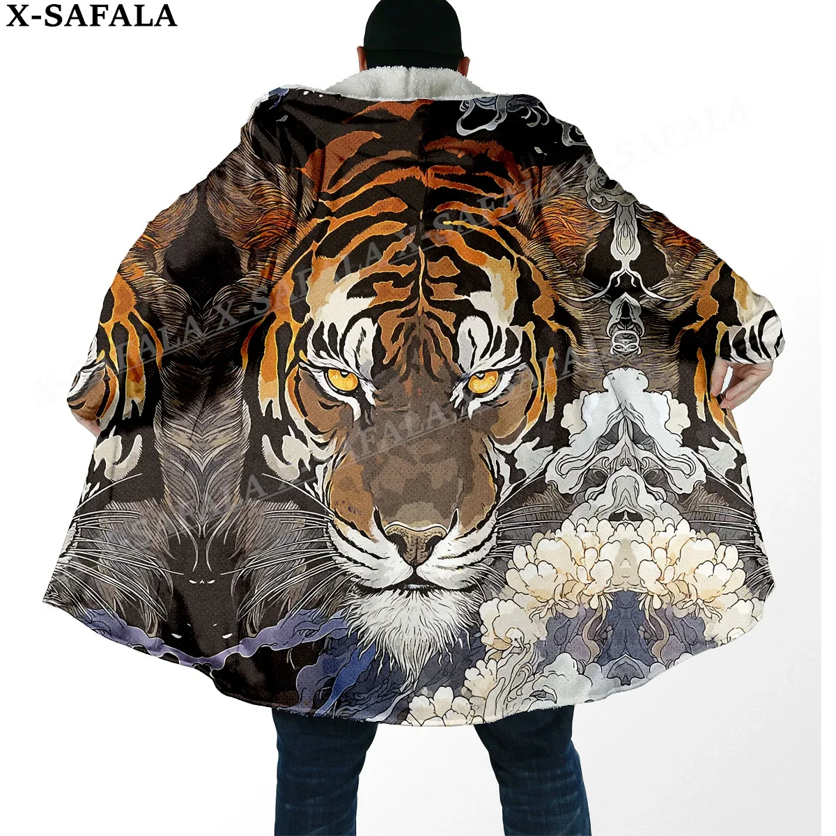 Мифология Тигр Король Дух толстый теплый плащ с капюшоном мужское пальто