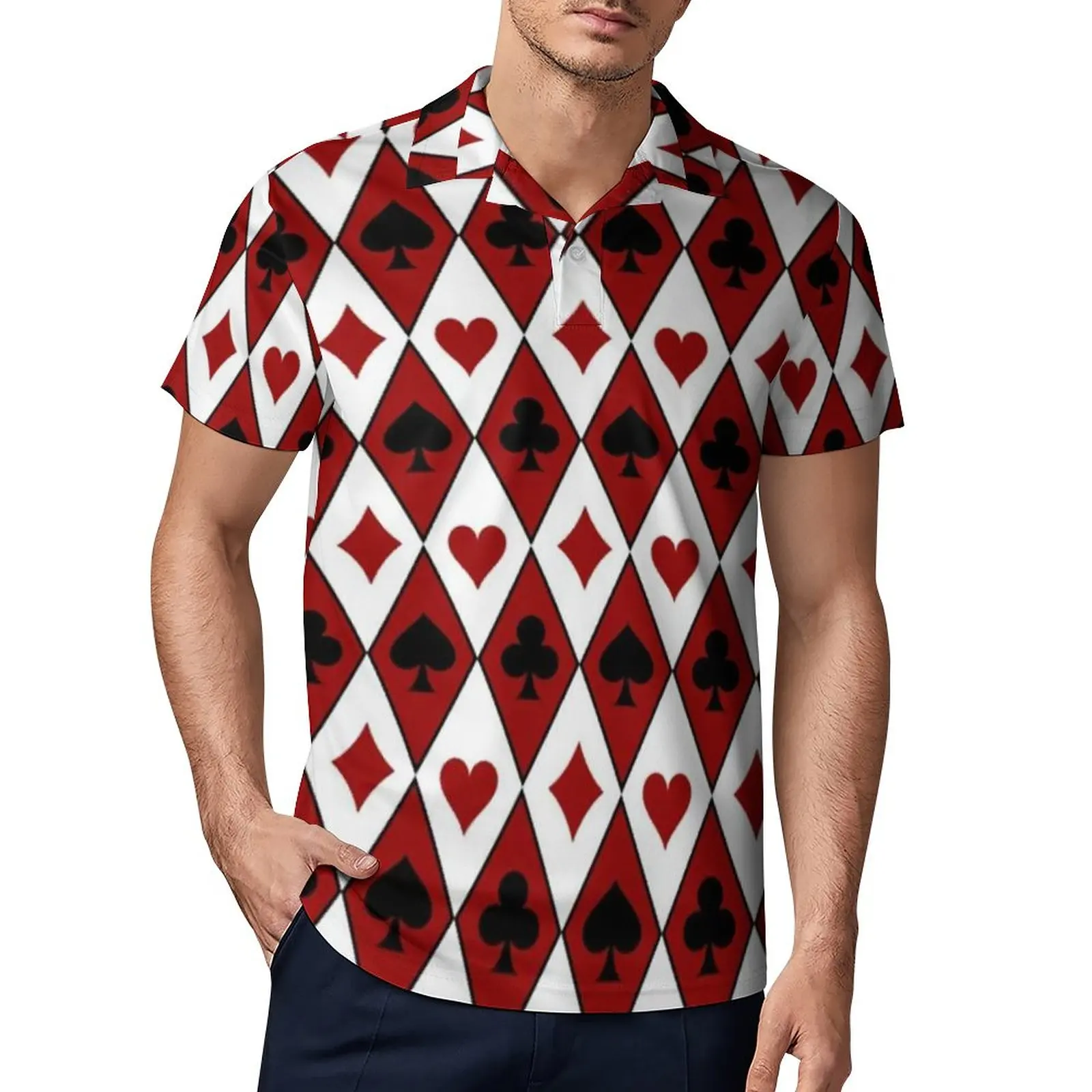 

Рубашка-поло с забавным принтом покера, костюмы с рисунком ромбиков и карт, Повседневная рубашка, летние трендовые футболки, Мужской Топ ове...