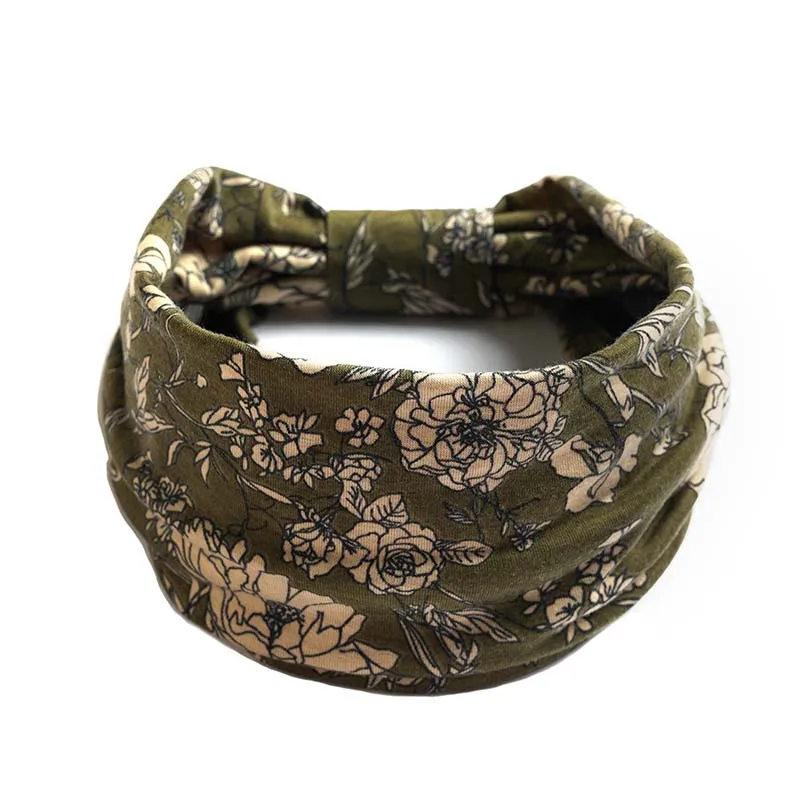 

2022 Flower Print Wide Headband for Women Vintage Knot Elastic Turban Headwrap Girl Cotton Soft Bandana Fashion Hair Accessories