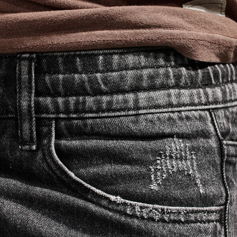 Spring and summer new style American retro made old grey jeans men's fashion brand slim fit casual small foot long pants