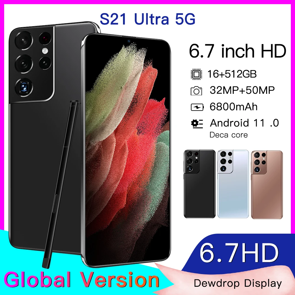 

S21Ultra телефон, экран 2022 дюйма, 6,7 мАч, Android 6800, двойная SIM-карта