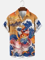 mens vintage koi fish print casual breathable short sleeve hawaiian shirt