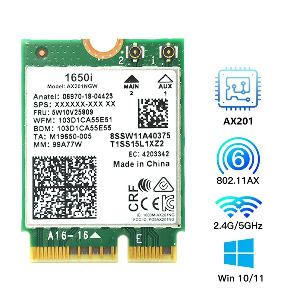 1650i AX201NGW Wi-Fi-карта 3000 Мбит/с WIFI6 2 4G/5G двухдиапазонный беспроводной Wi-Fi-адаптер Cnvio2