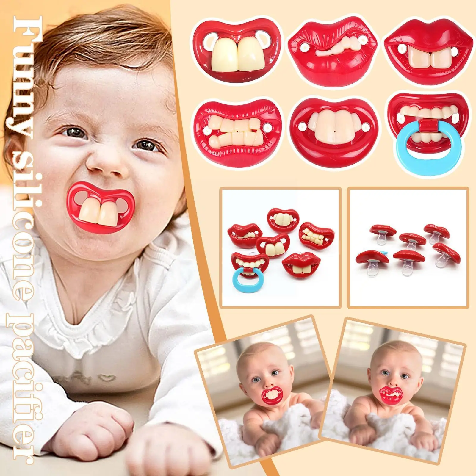 

Baby Silicone Nipple Pacifier For 2-36 Months Babies Prank Buck Teeth Kiss Pattern Baby Supplies Nipple Feeding Accessories O8K6