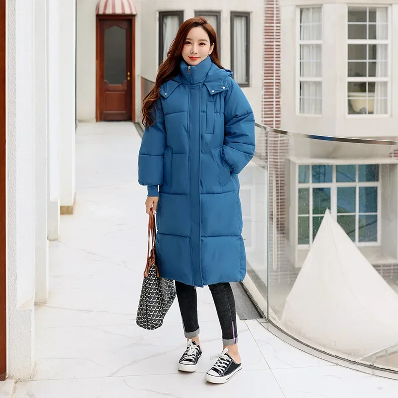 

Длинная зимняя куртка до колен, новинка 2023, Женская хлопковая куртка в Корейском стиле, свободный пуховик из хлопка, женская утепленная хлопковая куртка