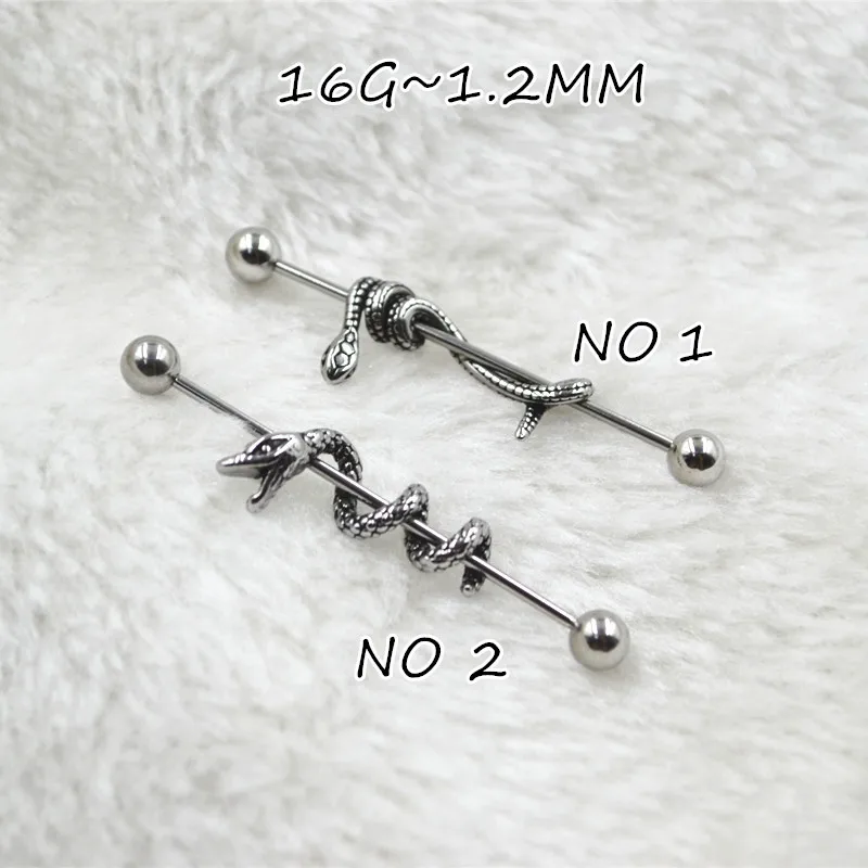 Lot50pcs 16G x 38MM стрелка змея хирургическая сталь промышленные ушные лесов штанги хрящевая спираль Штанга ювелирные изделия для пирсинга серьги