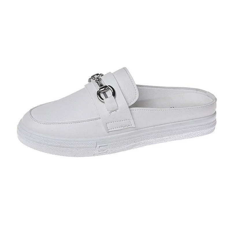 Mules Slippers Women Summer Little White Half Slippers Women 's New Net Versatile Student Flat Bottom Breathable Cool Slippers