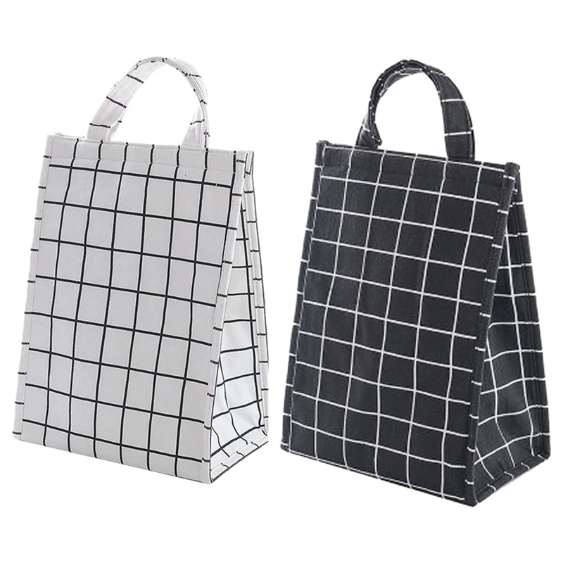 

2Pcs Reusable Bag Insulated Lunch Box Canvas Fabric With Aluminum Foil,Lunch Tote Handbag Fordable For School,Office