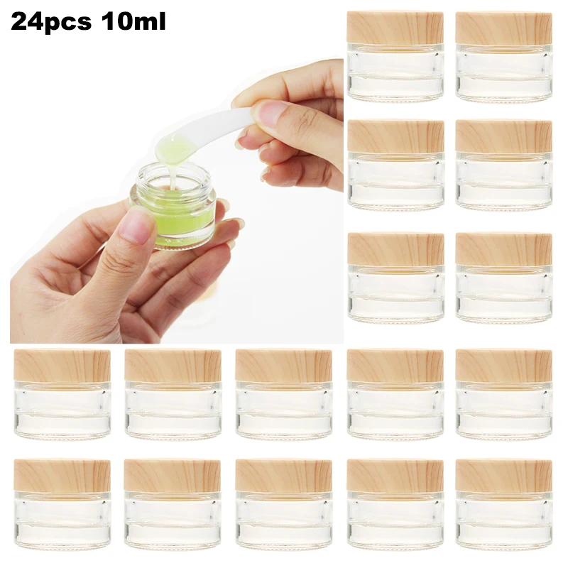

24pcs/lot 10ml Clear Glass Empty Jar Pots Portable Cosmetic Container with Inner Lid for Face Cream Lip Balm Refillable Bottles