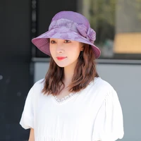 womens summer sun hats floral organza thin sun protection bucket caps beach casual outdoor female hat