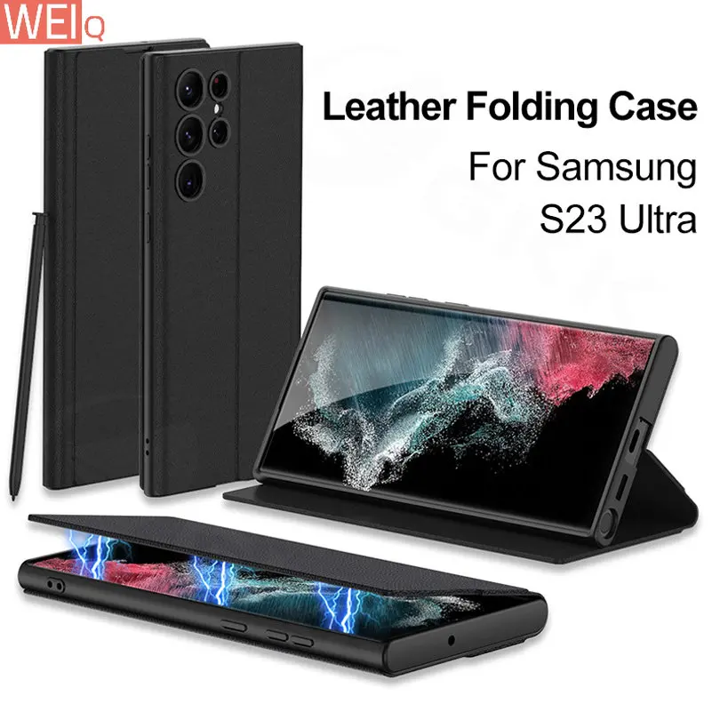 

Кожаный магнитный складной чехол-держатель для Samsung Galaxy S23 Ultra 5G Cover 360 градусов защитный чехол для Galaxy S23Ultra Hard Ca shell