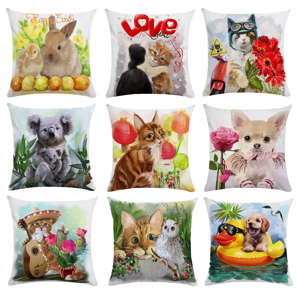 

Cute Dogs Cats Pillowcase Kawaii Animals Pillow Covers Decorative Home Decoration Modern Chairs Pillows Case Decor Home 45x45 Cm