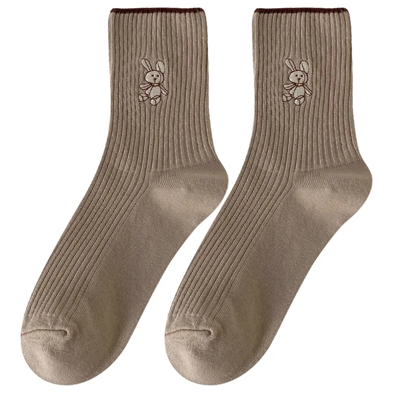 3 Pairs of Women's Socks 2023 New Fashionable Cotton Breathable Socks Embroidered Casual Girls Sweet Japanese Cute Rabbit