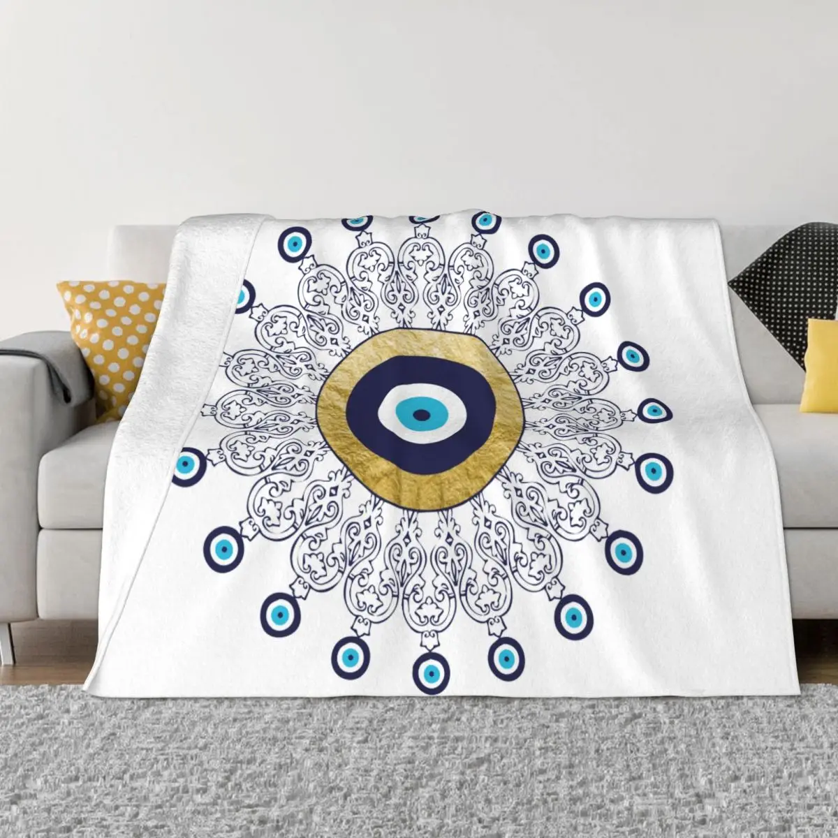 

Nazar Evil Eye Mandala Blanket Lucky Charms Greek Amulet Flannel Funny Warm Throw Blankets for Bedspread Spring/Autumn