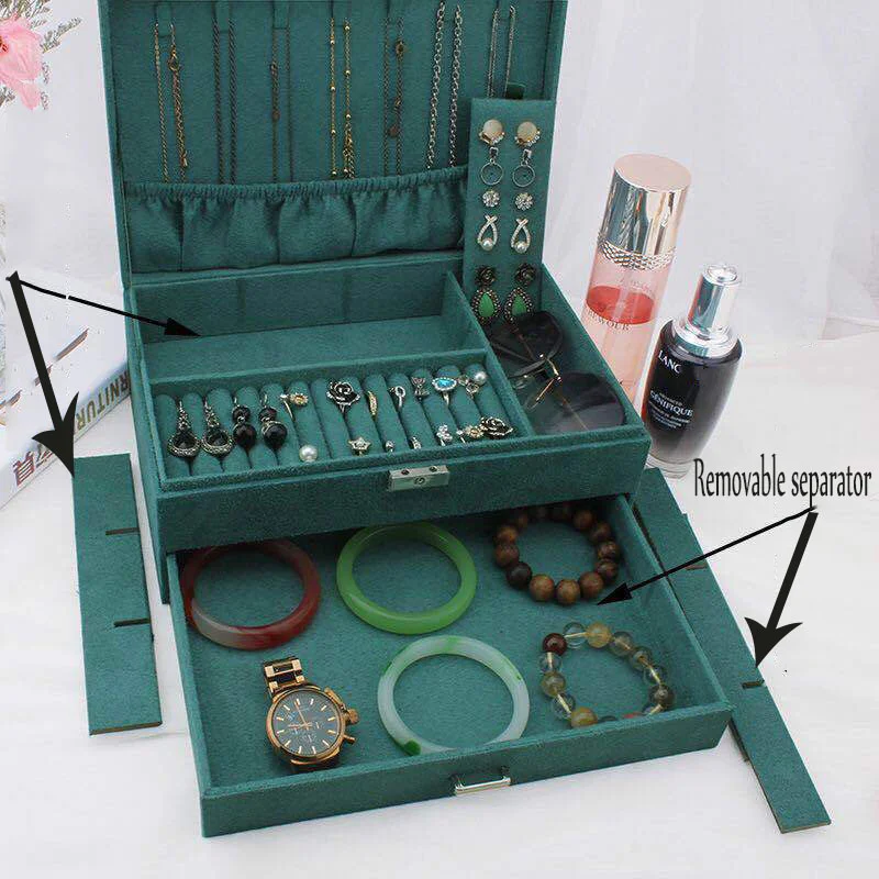 Vintage dark green jewelry box elegant Large capacity jewelry earrings ring jewellery storage boxes necklace organizers storage