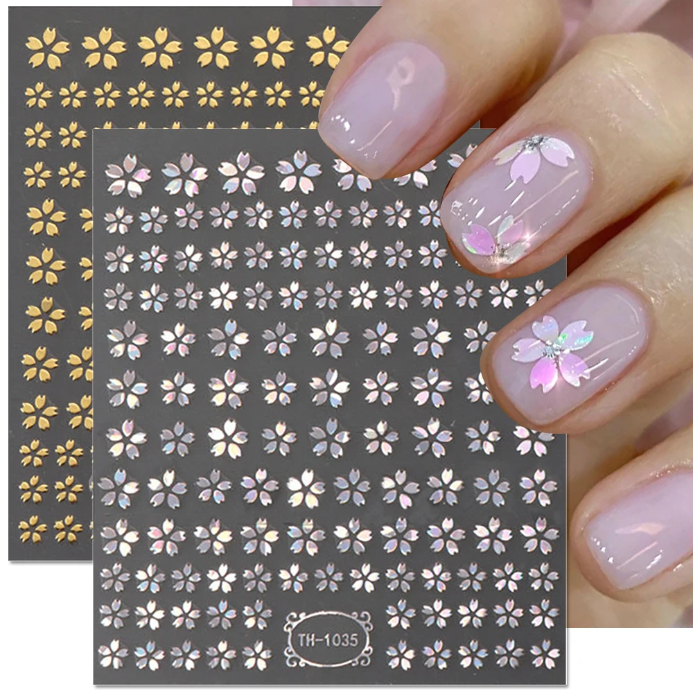 

3D Laser Sakura Flower Nail Stickers Cherry Blossom Nail Art Stickers Aurora Floral Nail Decals Flower Petals Stickers for Nails