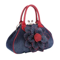 women vintage roses flowers shoulder bag female casual handbag girl denim messenger bags trend luxury brand handbags bolsos