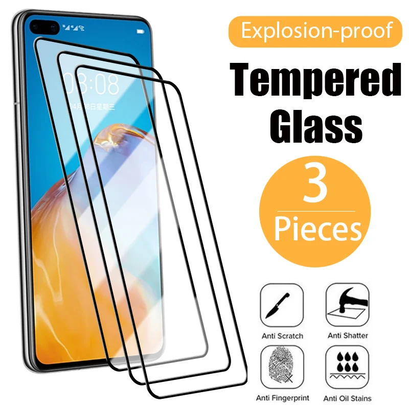 

3PCS Full Cover Protective Glass for Huawei P40 P30 Lite P20 Pro Screen Protector on Huawei P Smart Z Y9 Y7 Y6 Prime 2019 glass