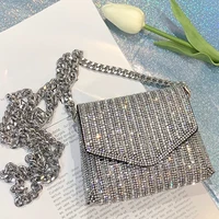 mini chain shiny rhinestones women messenger handbag summer luxury fashion design dinner party club ladies square crossbody bag