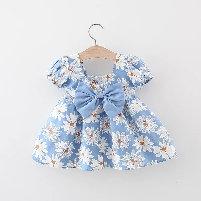 Preschool Girls' Clothing Summer Short Sleeve Flower Princess Birthday Dress Girls' Clothing Thin Dress Children's Print Dress