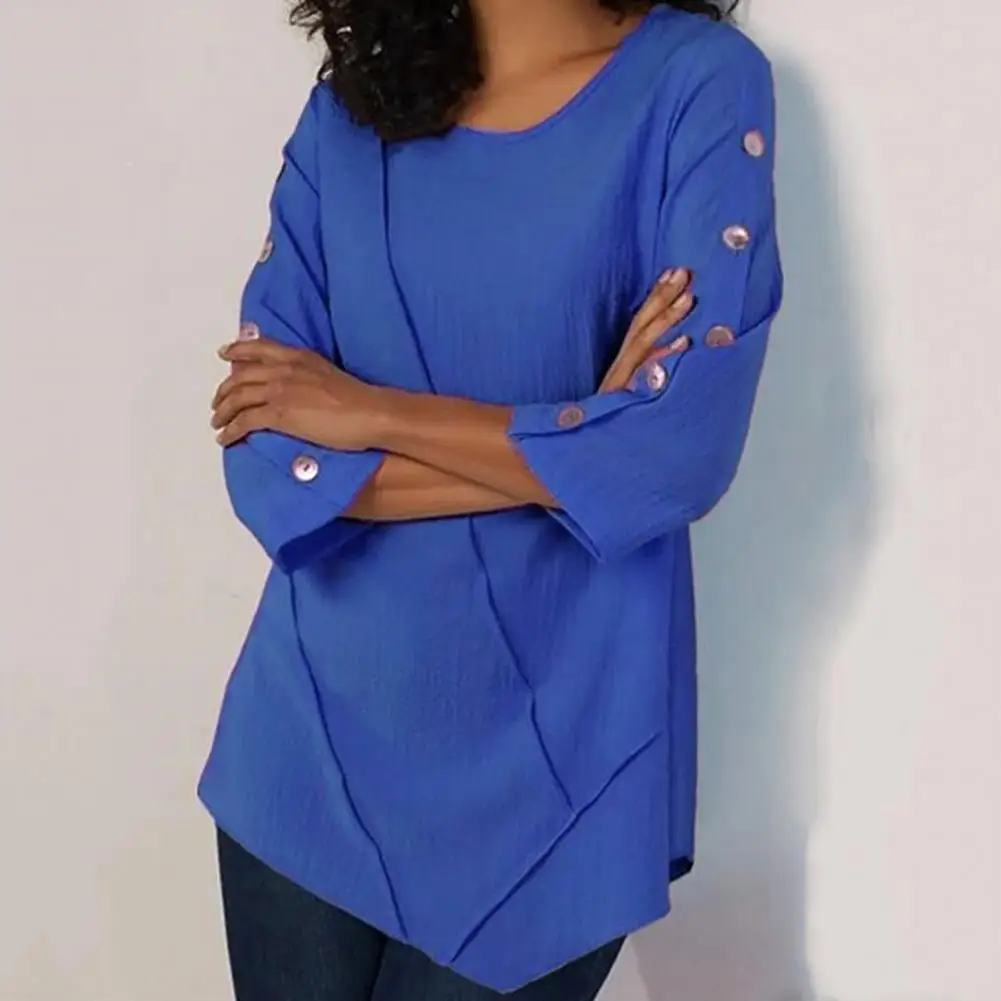 

Great Tee Shirt Anti-deform Solid Color Pullover Top Round Neck Loose Casual Tops