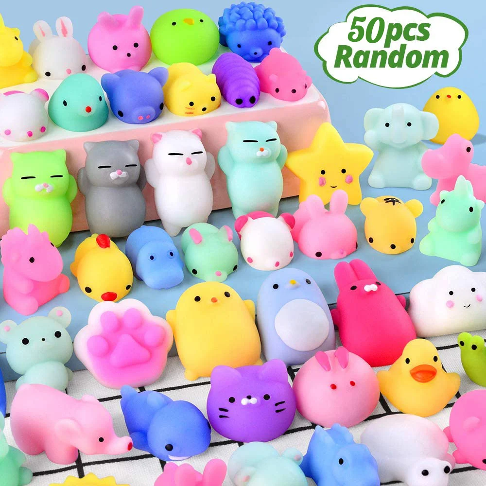 10-50PCS Kawaii Squishy Toys Mini Mochi Squishies Animal Pattern Stress Relief Squeeze Toy For Kids Boys Girls Birthday Gifts