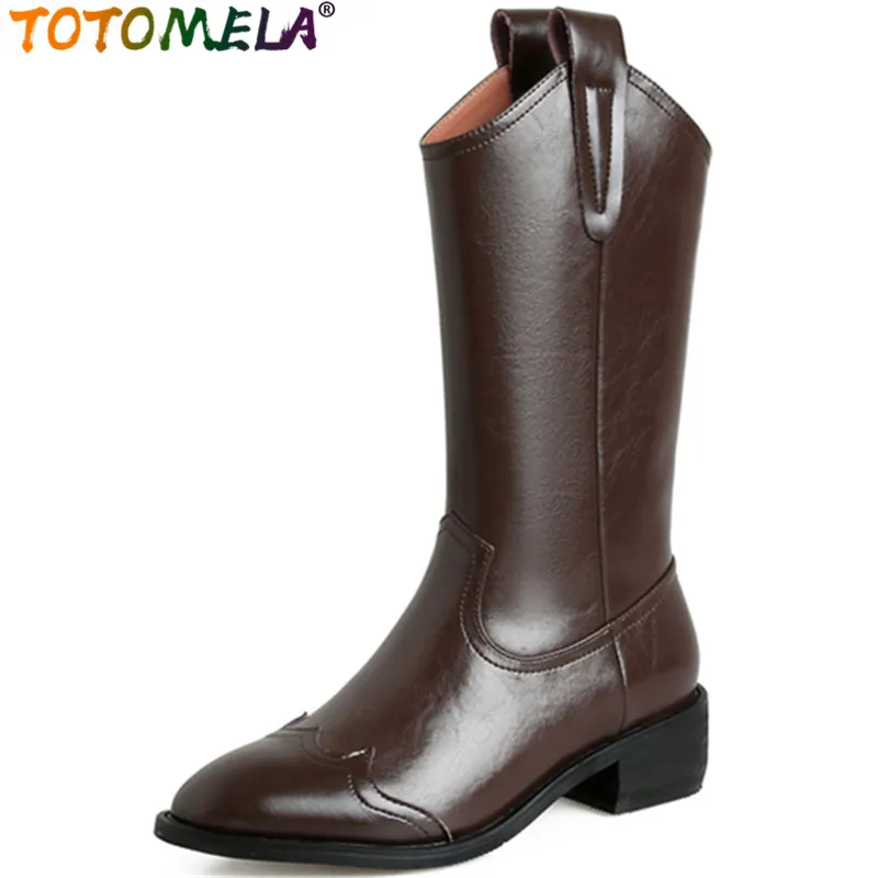 

Женские ботинки без застежки TOTOMELA, Классические ботинки из натуральной кожи в стиле ретро, на толстом среднем каблуке, для зимы, 2023