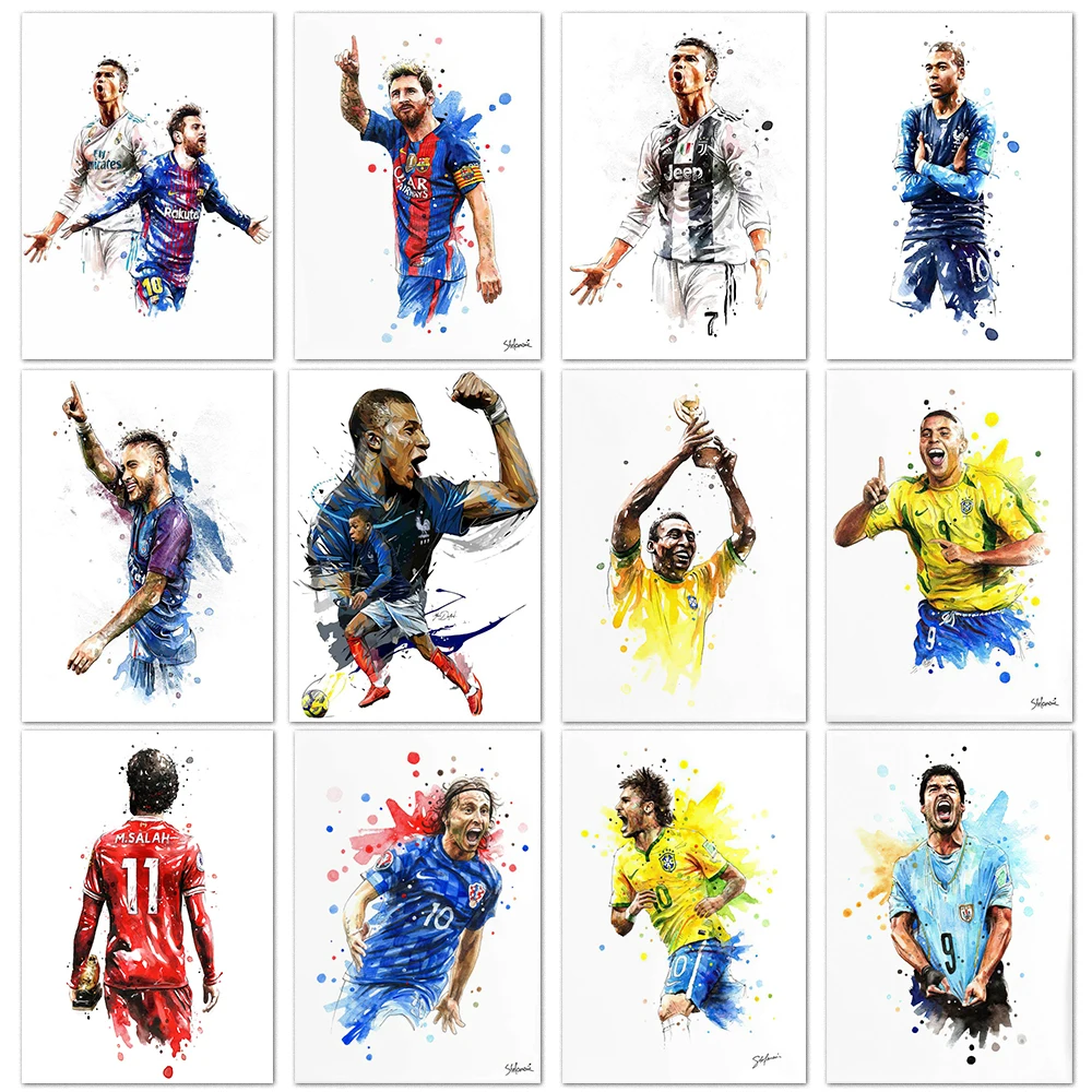 

Watercolor Footballer Wall Art Posters World Famous Idol Home Decor Canvas Painting Mural Collection Pictures Print Artwork Gift