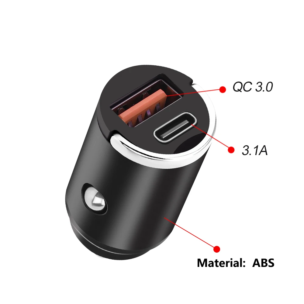

Мини-Скрытое USB-быстрое зарядное устройство Автомобильное зарядное устройство Автомобильный прикуриватель Qc3.0 Qc Pd 3.1A Pd Type C Универсальный телефон Iphone и Xiaomi