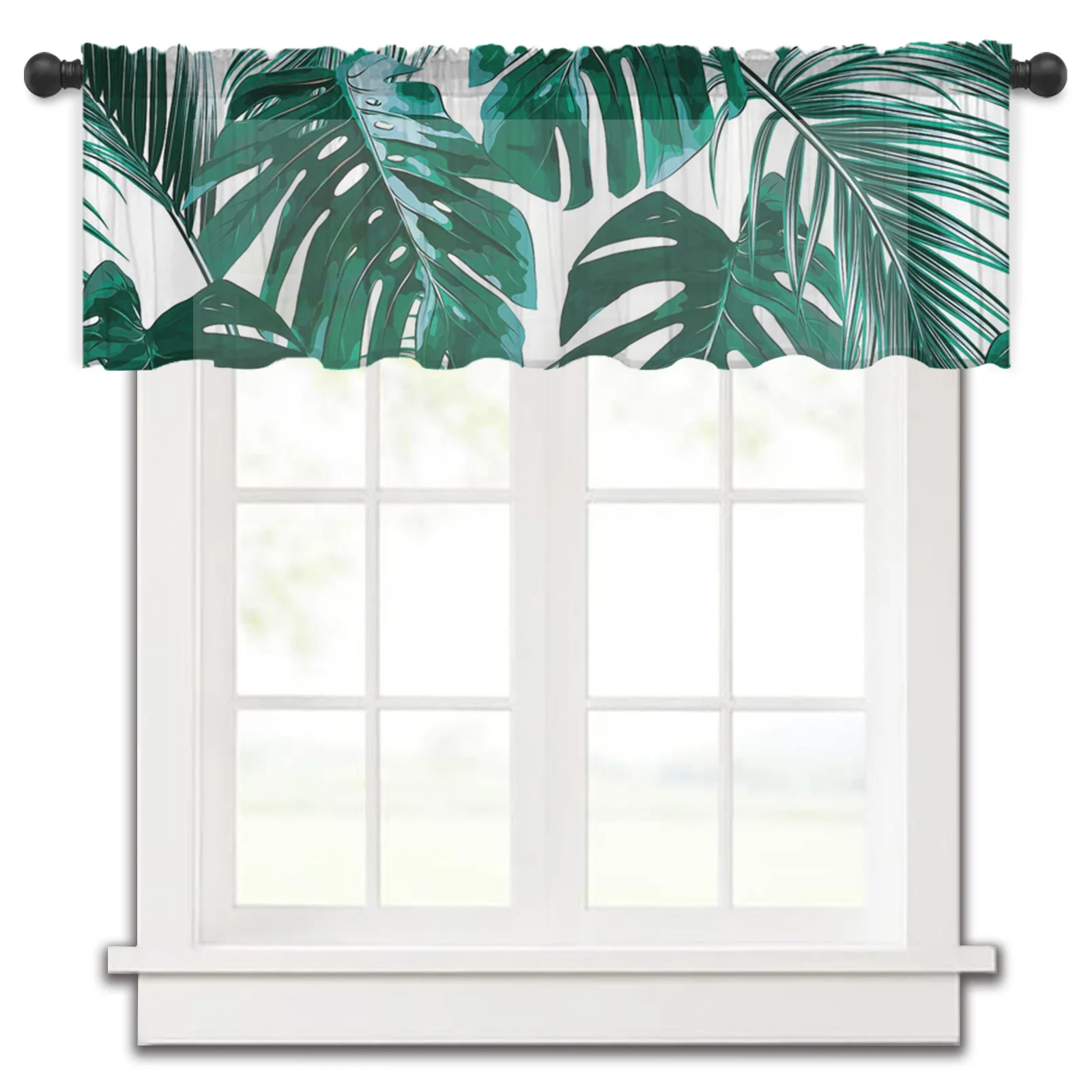 

Palm Leaves Tropical Plant Kitchen Small Window Curtain Tulle Sheer Short Curtain Bedroom Living Room Home Decor Voile Drapes