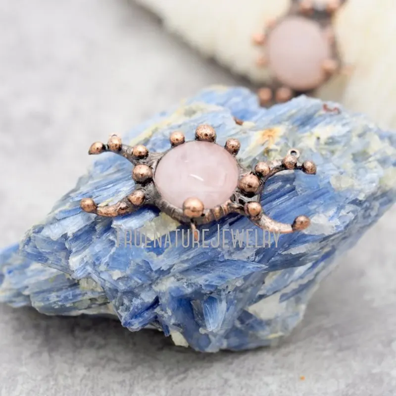 

PM42008 Роза кварц розовая подвеска в виде кристалла припой ювелирные изделия полумесяц Тройная Луна